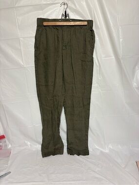 Quince Olive Linen-Blend Pull-On Trousers